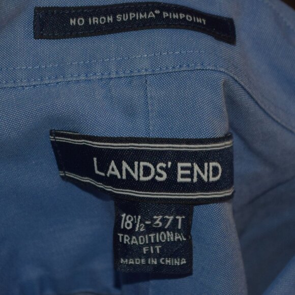 LANDS' END Men's 18.5 - 37T Traditional Fit No Iron Supima Pinpoint Dress Shirt - Picture 2 of 6